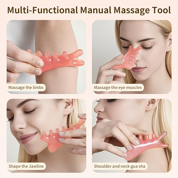 Multi-Functional Manual Massage Tool, Suitable for The Face, Eyes, Head and Neck. It is Used to Reduce Wrinkles, Shape The Jawline and Reduce Swelling. Skin Care Tool (Red)