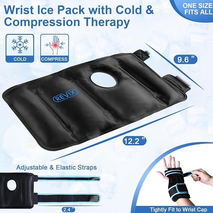 REVIX Hand Ice Pack Wrap for Discomfort Reducing, Reusable Gel Ice Pack for Wrist Relaxation, Promoting Flexibility and Mobility by Cold Compression Therapy, Black