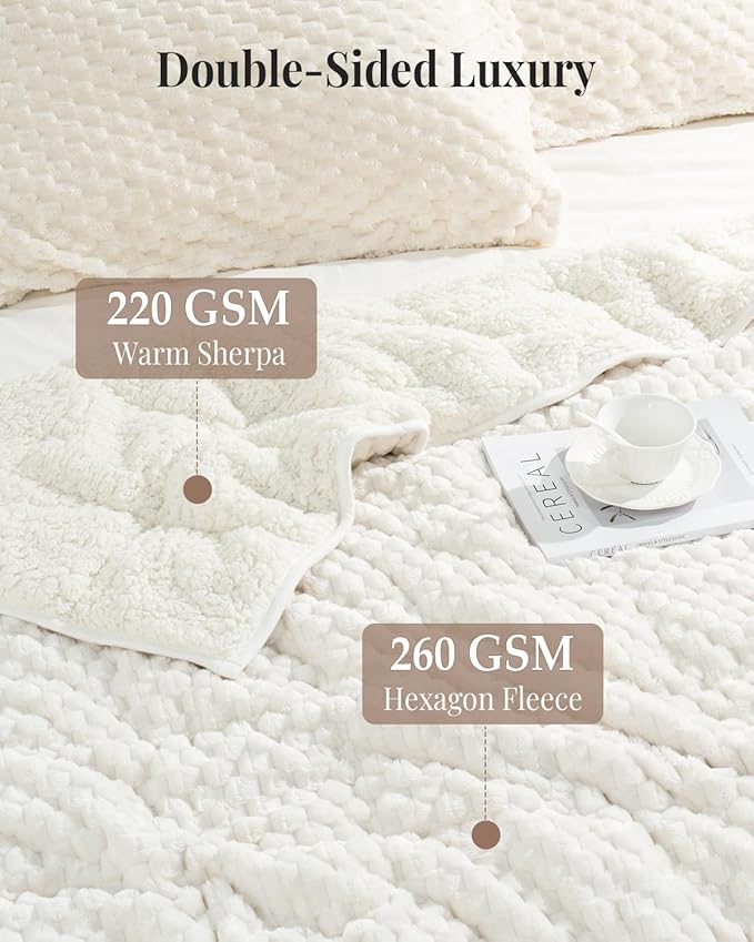 Topblan Weighted Blanket for Adults, 60" x 80" 20lbs, Soft Sherpa Queen Size Heavy Blanket with 3D Jacquard Turtle Shell Flannel Fleece for Couch and Bed