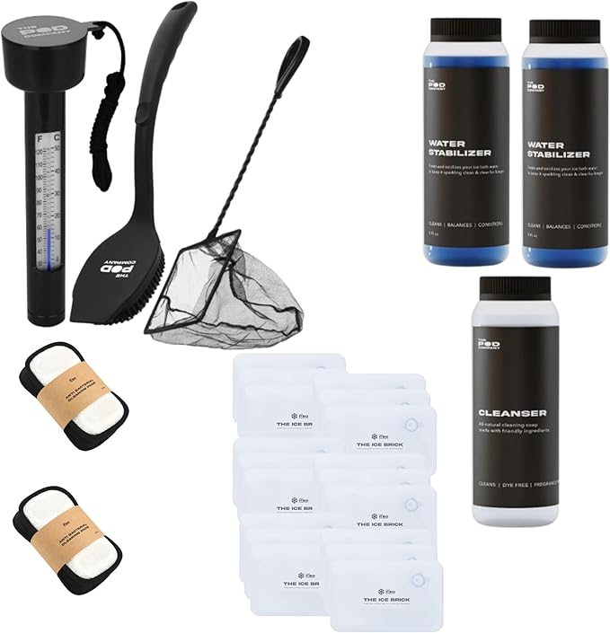 The Pod Company Pro Ice Pod Complete Cold Plunge Bundle – 100-Gallon Ice Bath with 18 Ice Bricks, Insulated Lid & Cover, Water Jet, Maintenance & Cleaning Kit, Thermometer & Floor Mat