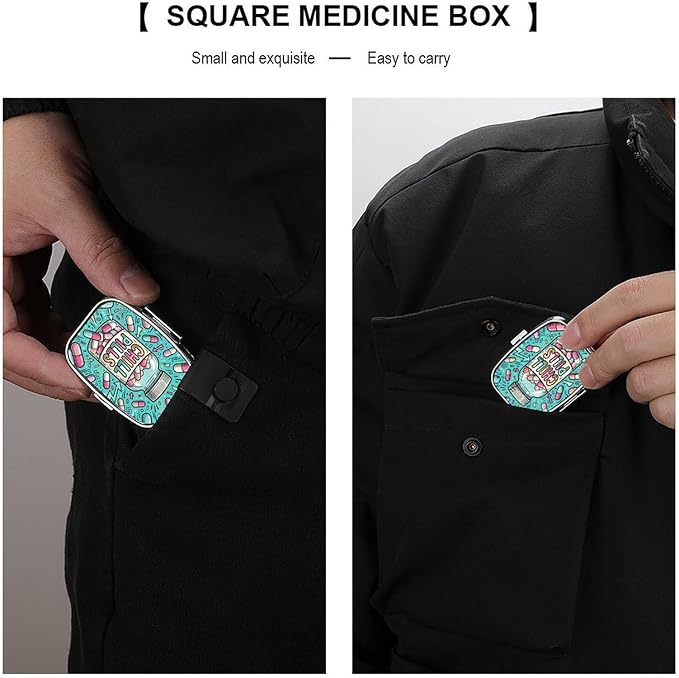 Metal 2 Compartment Pill Organizer Travel Friendly Portable Compact Pill Box Cute Pill Case,for Pocket Wallets Daily Portable Medicine Vitamin Tablet Storage (Cute Bottle)