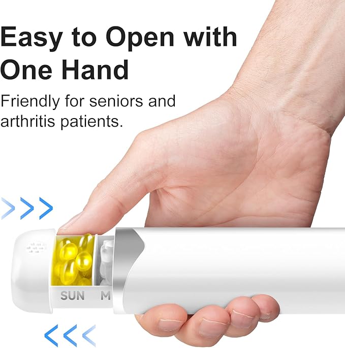 White&Silver 7-Day Portable Travel Pill Box - Daily Pill Organizer with 7 Compartments for Medicine, Fish Oil, Vitamins