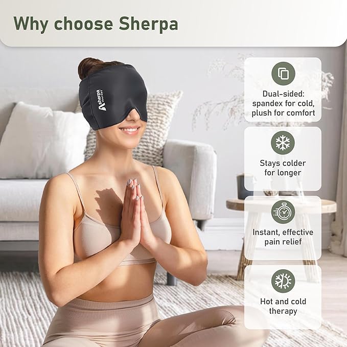 Migraine Relief Cap, Soothing Headache Relief Cap, Sinus Relief Migraine Mask, Cooling Gel Hat, Face Cold Compress Head Wrap for Tension, Stress & Hangover