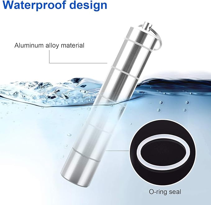 Pocket Pill Case, Portable Pill Box, Messar 5 Compartments Aluminum Alloy Pill Holder Waterproof Medicine Organizer Pill Bottle Pill Container with Keychain & Carabiner for Travel Camping (2 Pcs)