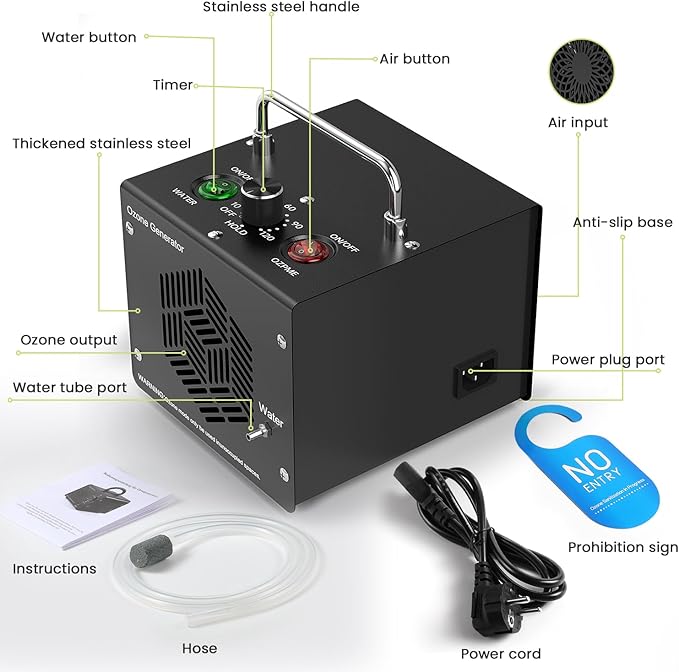 0zone Generator for Water & Air - O3 Air Purifier for Home & Car, Ozone Machine Odor Removal for Smoke & Pet (Black)