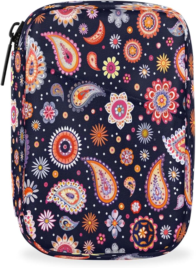 Colorful Ethnic Paisley Pill Case Travel Pill Organizer Weekly 7 Day Portable with Zipper Medicine Box Pill Case for Vitamins, Birth Control,Fish Oils,Medication, Supplements