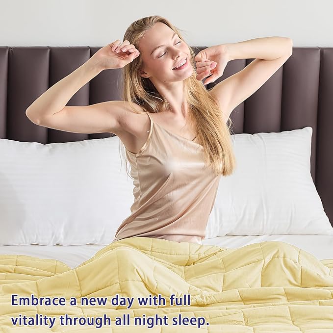 yescool Weighted Blanket for Adults (20 lbs, 60” x 80”, Yellow) Cooling Heavy Blanket for Sleeping Perfect for 190-210 lbs, Queen Size Breathable Blanket with Premium Glass Bead, Machine Washable