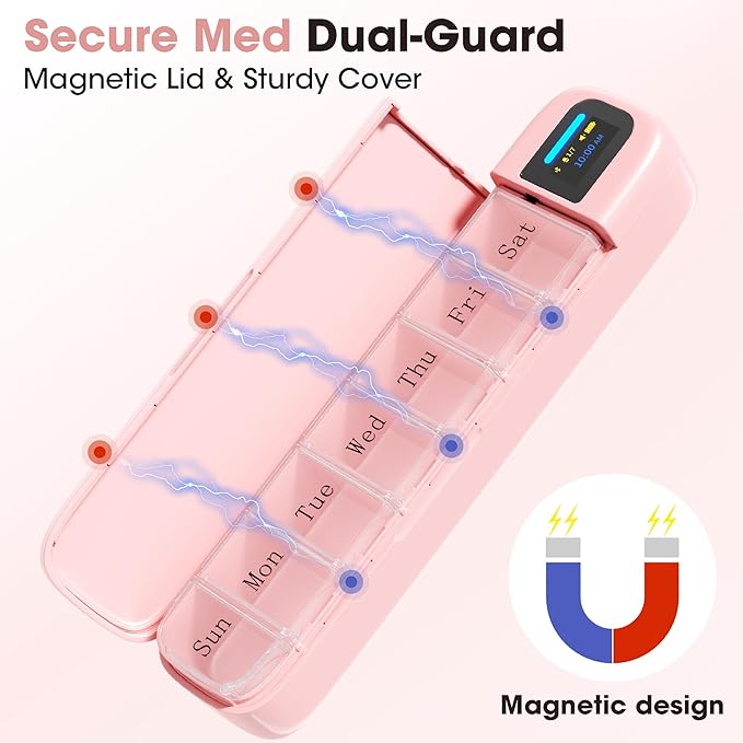 Daviky Automatic Pill Dispenser, Smart Pill Organizer with Alarm, Pill Box 7 Day with APP, Weekly Travel Pill Case, Portable Pill Reminder for Medicines, Supplements and Vitamins (Pink)