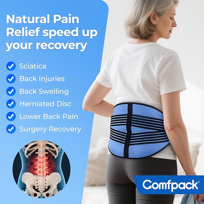 Ice Pack for Back Pain Relief with Compression, 2 Packs Reusable Lower Back Wrap Ice Brace Hot Cold Therapy for Sciatic Injuries, Tailbone Pain, Lumbar Surgery, Coccyx, Herniated Disc