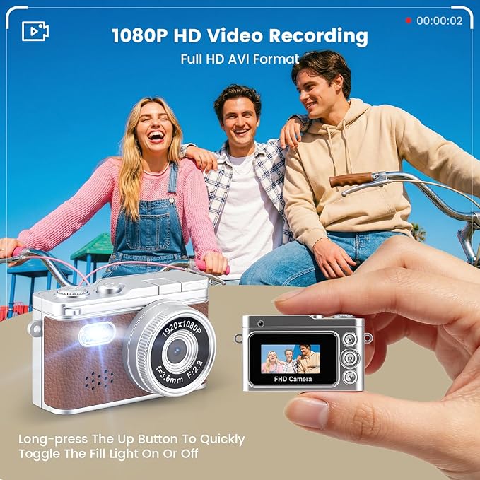 Mini Digital Camera Keychain, 1080P Y2k Keychain Camera with 0.96" Screen, Portable 20g Vintage Camcorder for Vlogging, Travel, Concerts and EDC, Retro Tiny Video Camera with Flash, 32G SD Card,Type-C