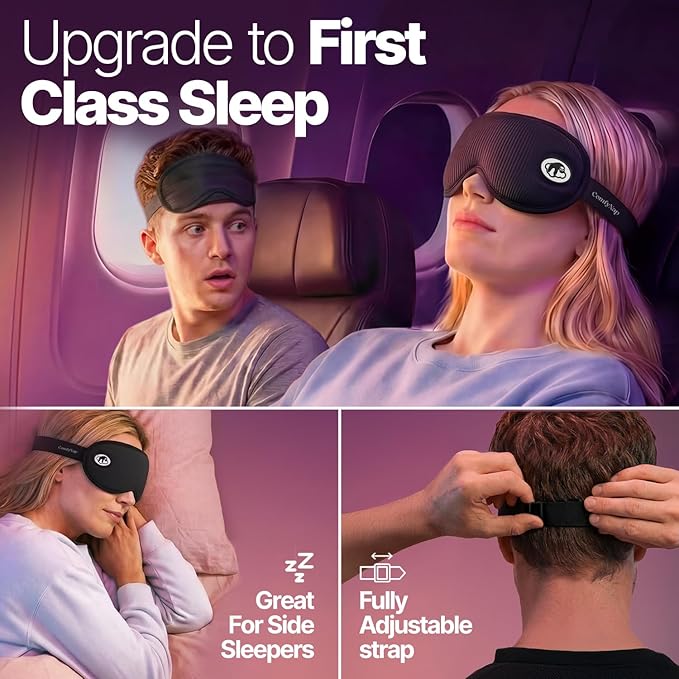 Eye Mask for Sleep with Ultimate Travel Case & Ear Plugs - DeepSpace™ Blackout Sleep Mask for Women Men, Side Sleeper Adjustable Eye Cover, Zero Eye Pressure, Memory Foam Eye Mask for Travel