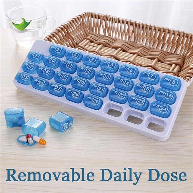Monthly Pill Box Organizer Once A Day, 31 Day Pill Case Detachable Airtight Daily Pill Holder, Bpa Free Discreet Compact Travel Medicine Pods, Quick Refill and Easy Open, Arthritis Friendly