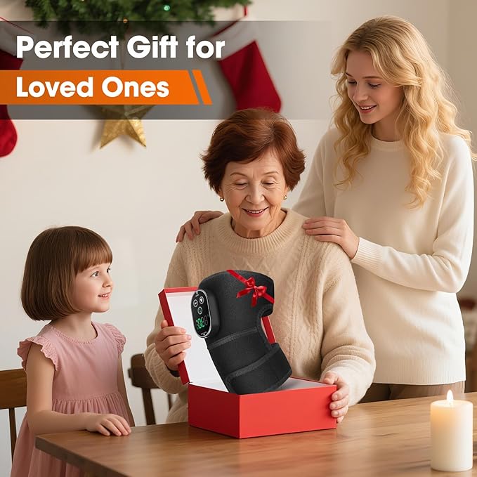 Cordless Heated Knee Massager for Pain Relief, Knee Heating Pad for Knee Arthritis, Heating Pad for Knee Pain, 6 Heatings, 3 Vibrations, 3 Timers, Adjustable Strap for Shoulder, Elbow, Knee