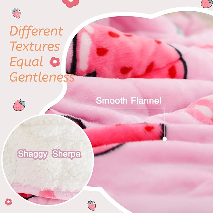Weighted Blanket 7 pounds Twin Size 41"x 60",Soft Sherpa Fleece Heavy Blanket for Sleeping Perfect for 60-90lbs, Cute Strawberry Pink Weighted Blanket for Bed or Couch