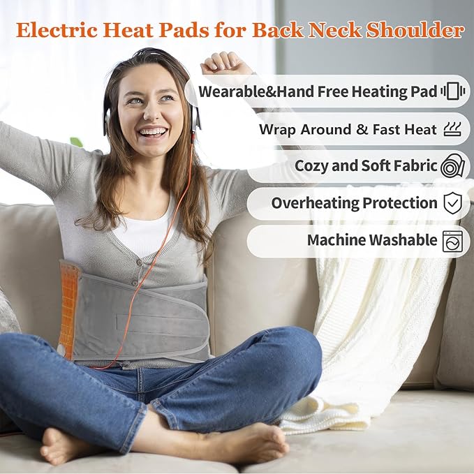Heating Pad for Back Pain Relief Period Cramps, Electric Wearable Heating Pad for Neck Shoulder, Menstrual Waist Heat Pad Wrap Belt with 9 Heat Level, 4 Timer Setting, Gifts for Women Men (12"x50")