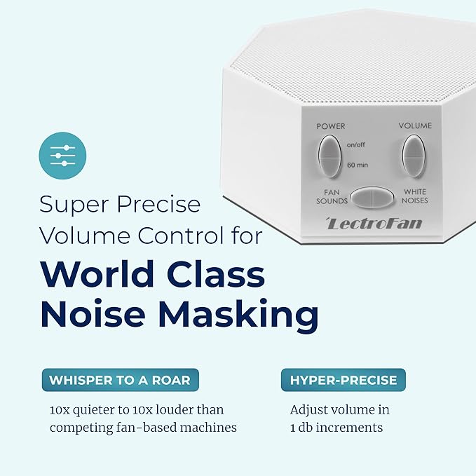 Adaptive Sound Technologies LectroFan Classic White Noise Machine - Compact Sleep Sound Machine for Bedroom, Travel, Study & More - 20 Non-Looping Fan & White Noise Variations