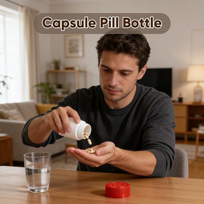 DEMORA Pill Bottle Empty with Child Resistant Cap, Wide Mouth Travel Small Pill Bottle Plastic Medicine Containiers Medicine Organizers for Medications Capsules (2 oz, 8 Pcs)