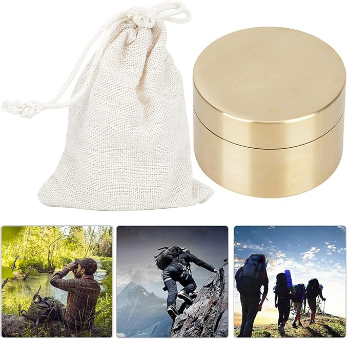 Estink Brass Mini Container, Outdoor Round Shape Brass Box Metal Jewelry Sealed Container Proof Storage Box for Pills Tea Leaves Jewelry (M)