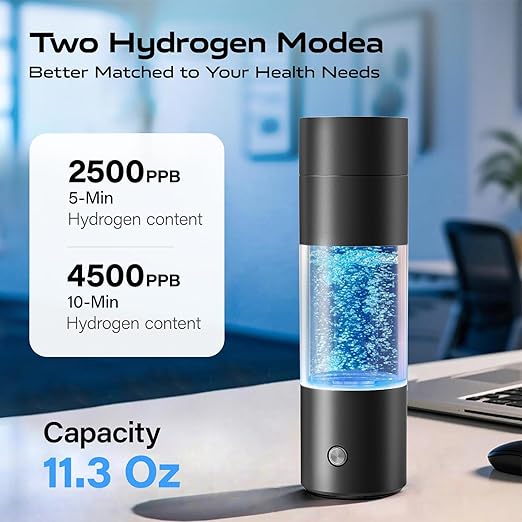 Hydrogen Water Bottle Generator,4500PPB SPE/PEM Tech -Electrolysis Water Ionizer -11.3 OZ Hydro Water Bottle, Portable Rich Hydrogen Water Machine, Health Gifts for Husband, Wife,Family,Friend,Travel