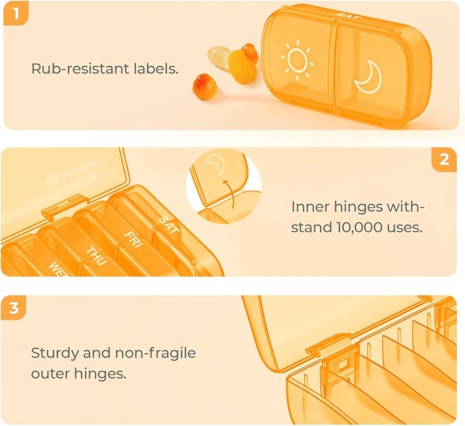 AUVON XL Weekly Pill Organizer 2 Times a Day, AM PM Pill Case with One-Side Large Opening for Easy to Use, Pill Box 7 Day Travel Medication Organizer for Medications, Vitamins, Fish Oils, Supplements