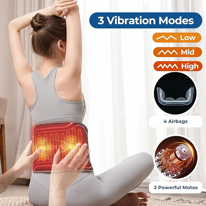 Heating Pad for Back with Auto-Inflatable Massager, 58’’ Cordless Lower Back Massager with 3 Vibration and 4 Heat, Portable Heated Pads for Back Pain Relief, Gifts for Women Men Family