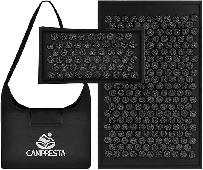 Acupressure Mat and Pillow Set, Linen Cotton Mat with HIPS Spikes for Back/Neck Pain Relief, Sciatic, Headache, Stress and Muscle Relaxation, Full Body Set with Carrying Bag