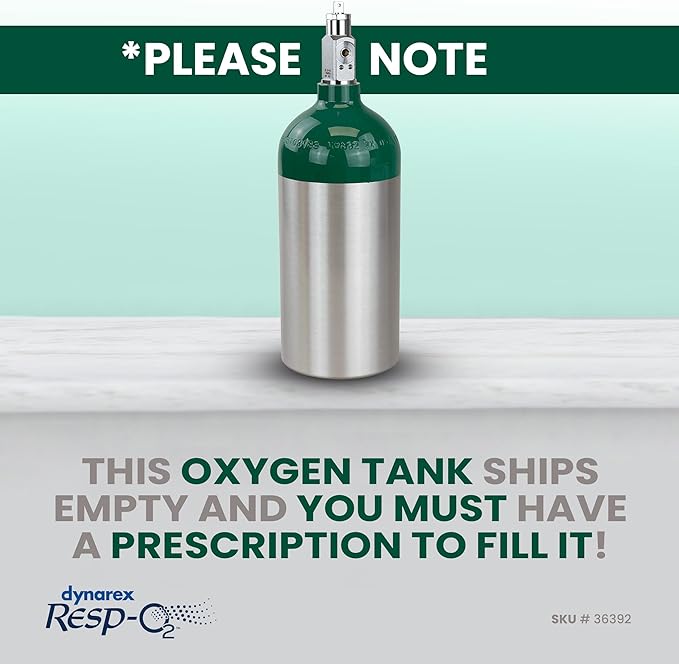 Dynarex Resp-O2 M9 Oxygen C -Cylinder with CGA 870 Post Valve – 1.7L Standard Size Oxygen Cylinder - Lightweight Aluminum Portable Tank with 255L Oxygen Capacity
