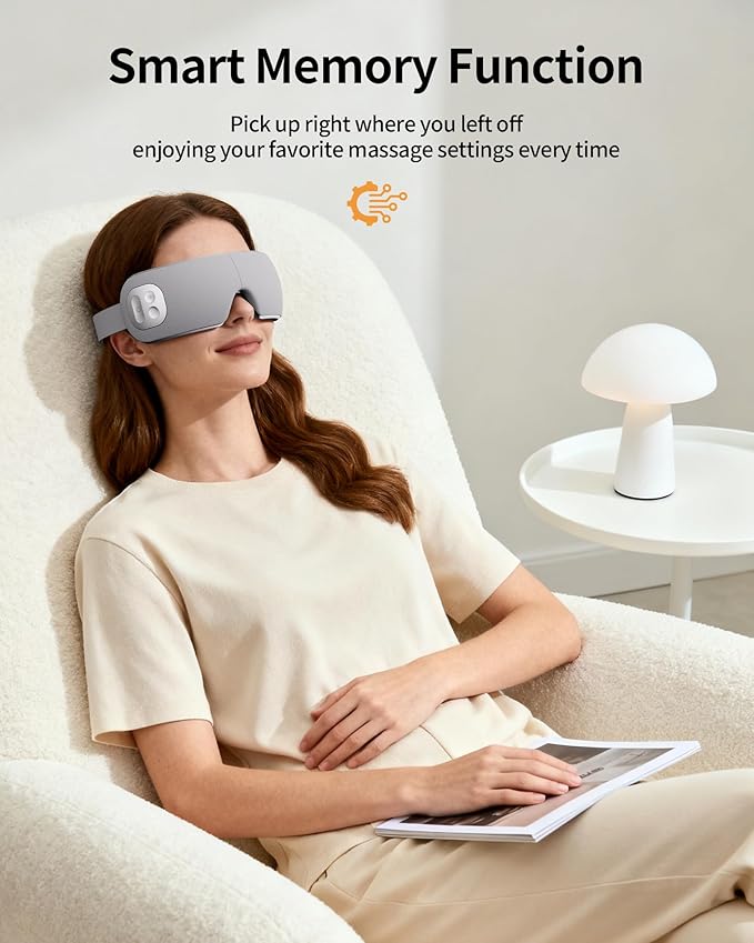 Eye Massager for Migraines with Temple Massage, Heat, Air Compression and Bluetooth Music Streaming, Foldable Electric Eye Mask for Migraine Relief, Eye Strain, Eye Care for Women and Men