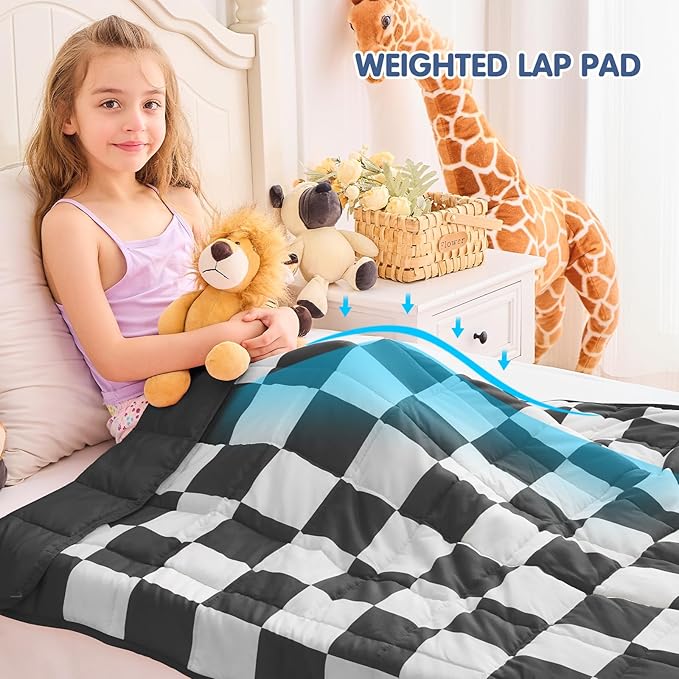 yescool Black Checkered Weighted Blanket 10 Pounds Plaid Weighted Throw Blanket, Twin Heavy Blanket, Tartan Bed Blanket Gifts for 80-110lbs, 48"x72"