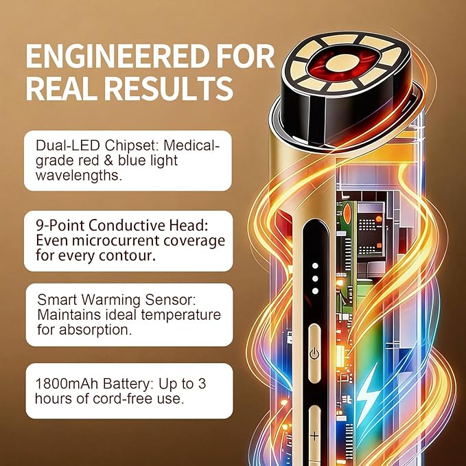 Microcurrent Facial Device, 3 Modes Red & Blue Light Therapy for Face and Neck, Face Massager Smart Temperature Control, 1800mAh Rechargeable for Home & Travel Use, Skincare Gift