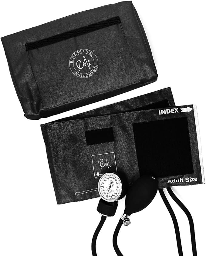 EMI Deluxe Aneroid Sphygmomanometer Manual Blood Pressure Monitor Adult Cuff Set with Case - #217 (Black)