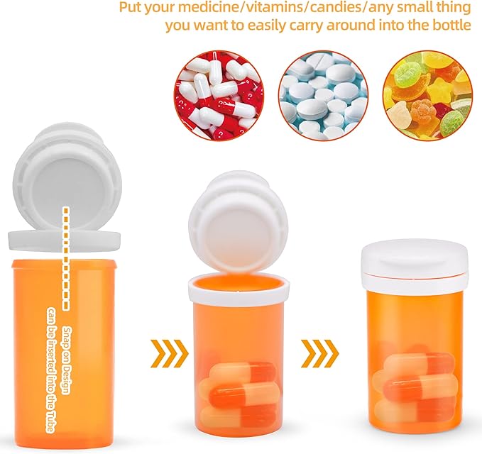 Pill Bottle with Desiccant Cap, Medicine Bottle, Pill Bottles Empty with Caps, Empty Pill Bottles (6 Dram, 48 Pack)