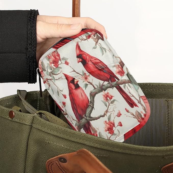Cardinal Birds Travel Pill Organizer Bag Portable Weekly Pill Box Travel Medicine Organizer 7 Day Pill Case with Zipper for Daily Travel Family Business