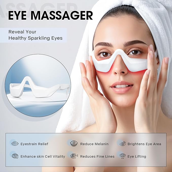 Under Eye Therapy Glasses-Eye Light Massager with 2 Modes, Eye Massager for Relieving Eye Fatigue, Reducing Wrinkles, Eye Bags, Dark Circles