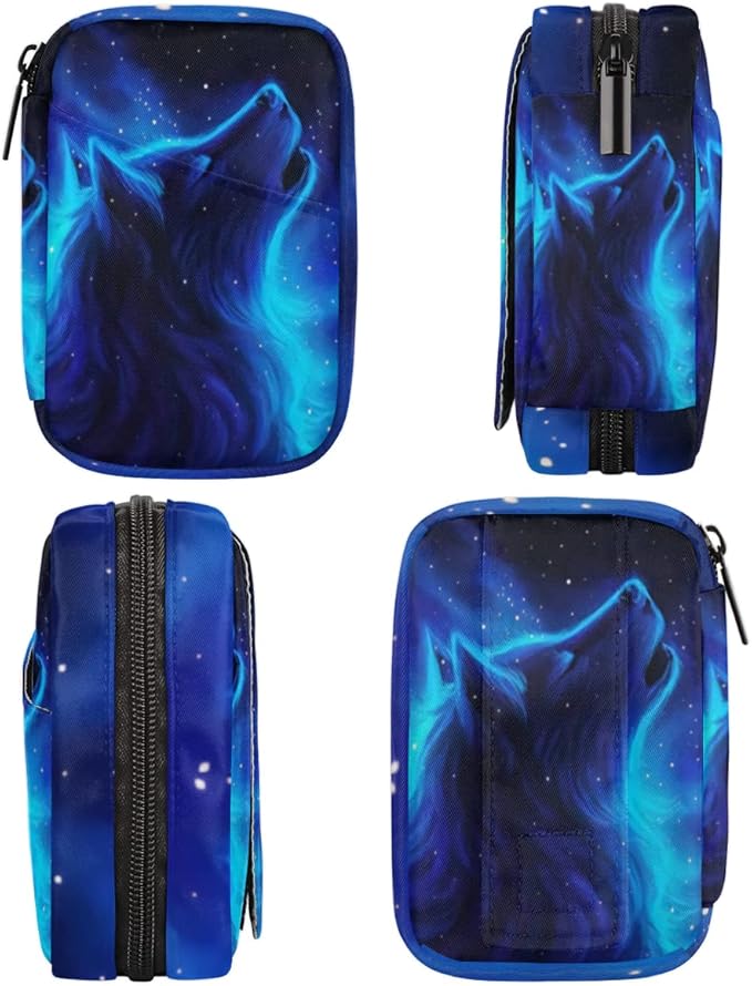Pill Case Pill Travel Organizer 7 Day Weekly Medicine Pill Box Blue Galaxy Wolf Small Cute Compact Size Vitamin Container Pill Bottle Portable Birth Control Pill Holder Bag with Zipper