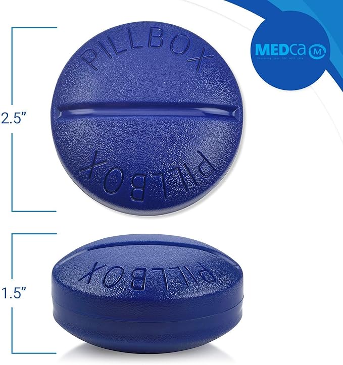 Small Pill Boxes - Pack of 2 - Mini Compact Round Portable 4 Compartment Travel Pills Case Organizer, Vitamin and Medication Dispenser Holder for Up to 4 Times a Day, BPA Free Pill Reminder
