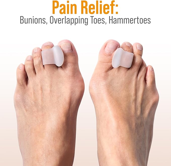 5 STARS UNITED Big Toe Spacers for Men & Women – 4 Gel Separators for Overlapping & Curled Toes, Bunions, Alignment - Diabetic Foot Care, Silicone Spreader, Corrector & Straightener, Clear