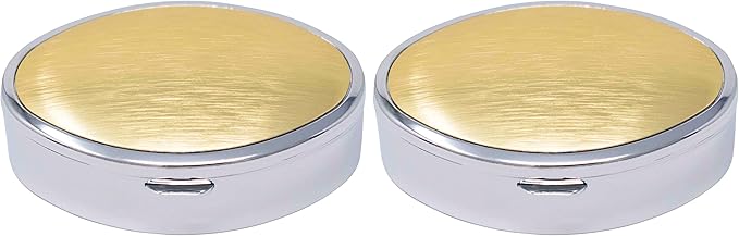 Set of 2 Oval-Shaped Pocket Purse Pill Box & Organizer with Dual Compartments (Gold on Silver)