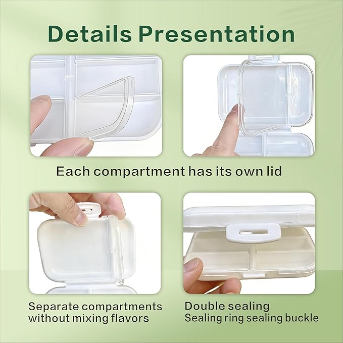 8-Compartment Portable Pill Organizer, 7 Small + 1 Large Grid Sealable Medicine Case, 11x8x3cm PP Pill Box for Travel & Daily Use