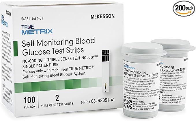 McKesson True METRIX Blood Glucose Test Strips for Diabetes [200 Strips] Self-Monitoring System