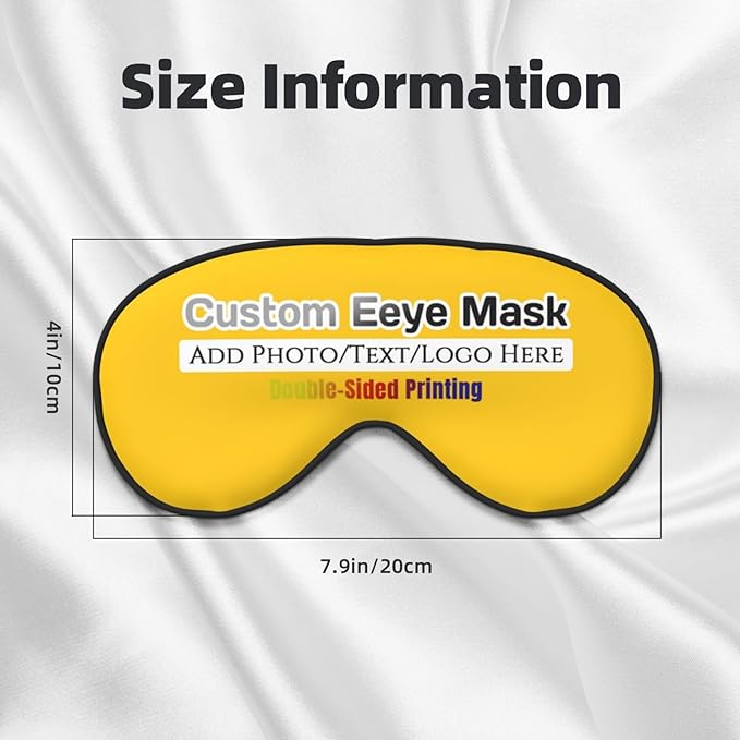 Custom Sleep Eye Mask Personalized Men Women Blindfold Design Your Own Photo Text Logo Adjustable Strap Soft Eyeshade Customized Blackout Eye Cover for Home Offices Travel Orange Yellow