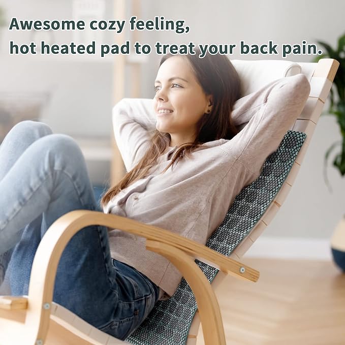 Jade Stone Heating Pad - Weighted Heating Pad for Back Pain, Muscle, Arthritis Relief, Dry& Moist Heat Therapy with 1-24H Auto-Off (8Timer),12 Heat Levels, Hot Heated Pad-Sea Glass (12 * 24)