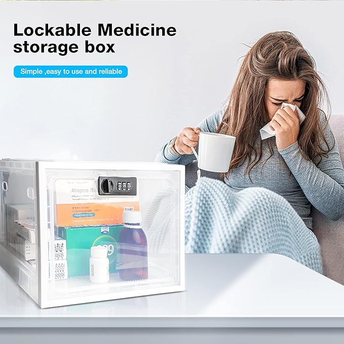 SANIDIKA 2 Pack Large Refrigerator Lockable Box - Childproof First Aid Locking Box Pill Case Medical Organizer - Ipad Tablet Phone Jail