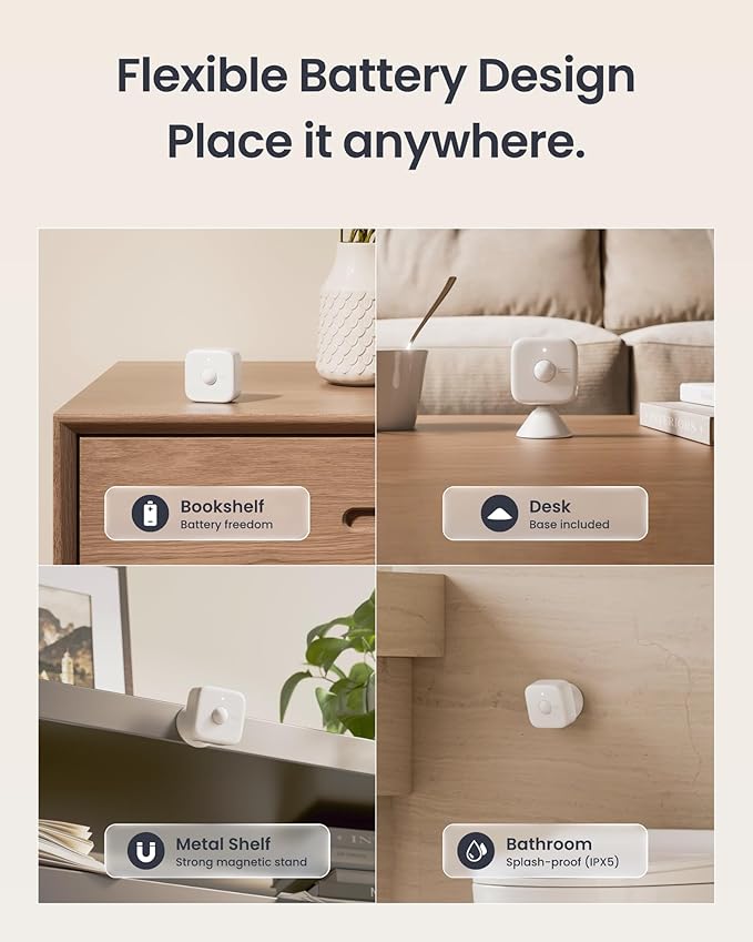 SwitchBot Smart mmWave Radar Motion Sensor, Bluetooth Presence Sensor with Dynamic Detection & Zone Positioning, Compatible with Alexa, HomeKit & Apple Home via SwitchBot Hub (Presence Sensor)
