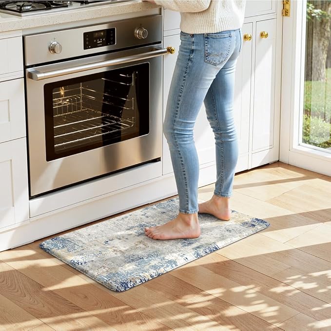 LEEVAN Kitchen Mats Cushioned Anti Fatigue Blue,Non Slip Waterproof Thick Kitchen Mats for Floor,Memory Foam Comfort Abstract Modern Kitchen Floor Mat for Sink,Laundry,Home,Office,Desk(20"x31")