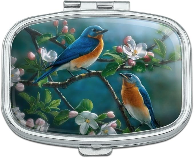 GRAPHICS & MORE Eastern Bluebirds Blue Birds Thrush Rectangle Dual-Compartment Pill Case Trinket Gift Box