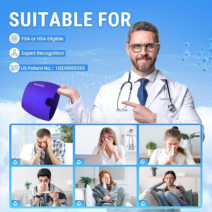 ONLYCARE Migraine Relief Cap,Soothing Migraine Mask,Upgraded Odorless Gel Ice Head Wrap, Hot and Cold Therapy, FSA or HSA Eligible Headache Ice Pack for Tension and Stress(Black & Purple)