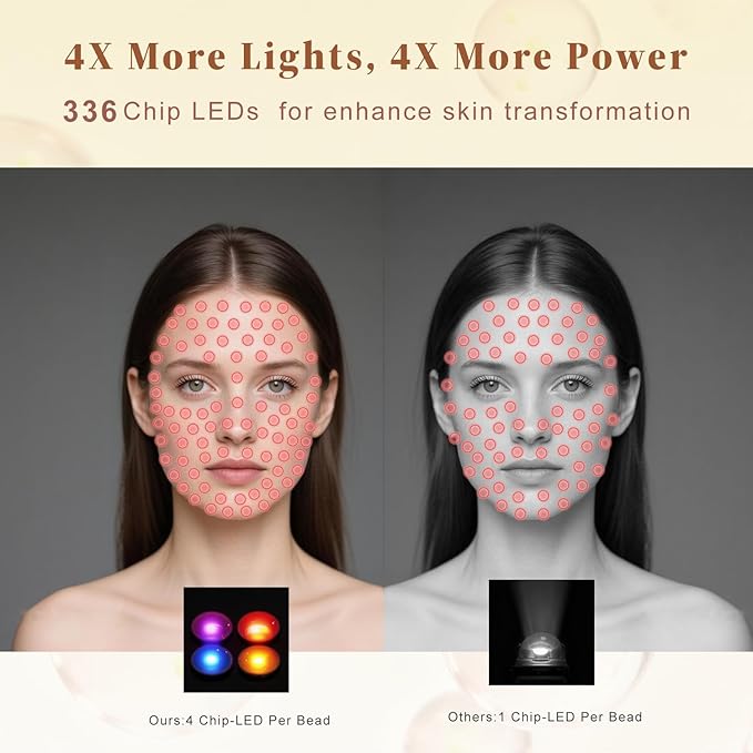 Wireless Red Light Therapy for Face, Red Light Therapy Mask with 850nm Infrared Light, Rechargeable 2000mAh Red Light Mask with 336 LED Chips, 4 Modes, Timer for Home Skincare (Black)