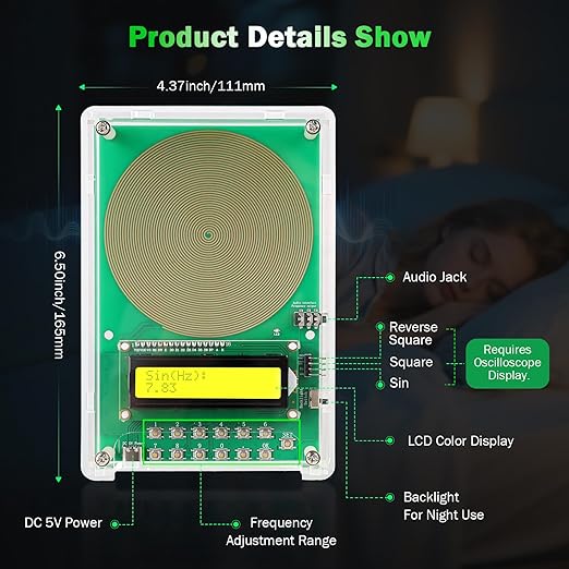 0.01Hz-200kHz Adjustable Frequency Generator for Healing Schumann Sine Waves Resonance Generator 7.83Hz Ultra Low Frequency Generator Resonator with Acrylic Case