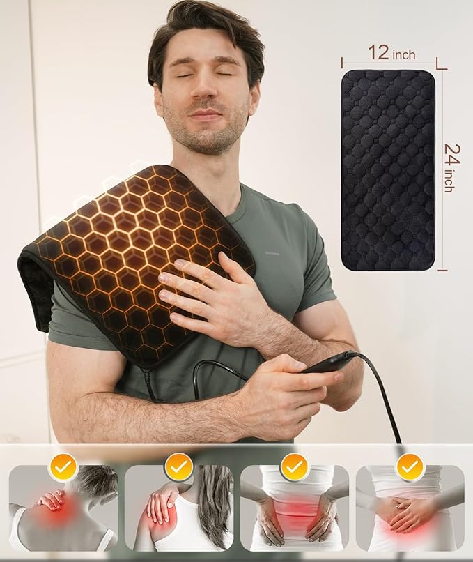 UTK 1Min Fast Heating Pad, 3X Deeper Pain Relief Far Infrared Heating Pad for Back & Cramps, 8 Heat Setting, 4H Auto Off, FSA-HSA Eligible, Adjustable Strap, Machine Washable,Valentine Gifts 12" x 24"